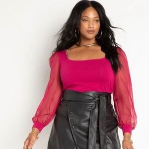 Eloquii Raspberry Square Neck Blouse
